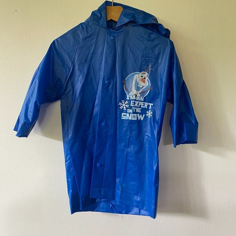 Disney Frozen Olaf Rain‎ Coat Kids Small Blue Hooded Snap Front Rain Jacket